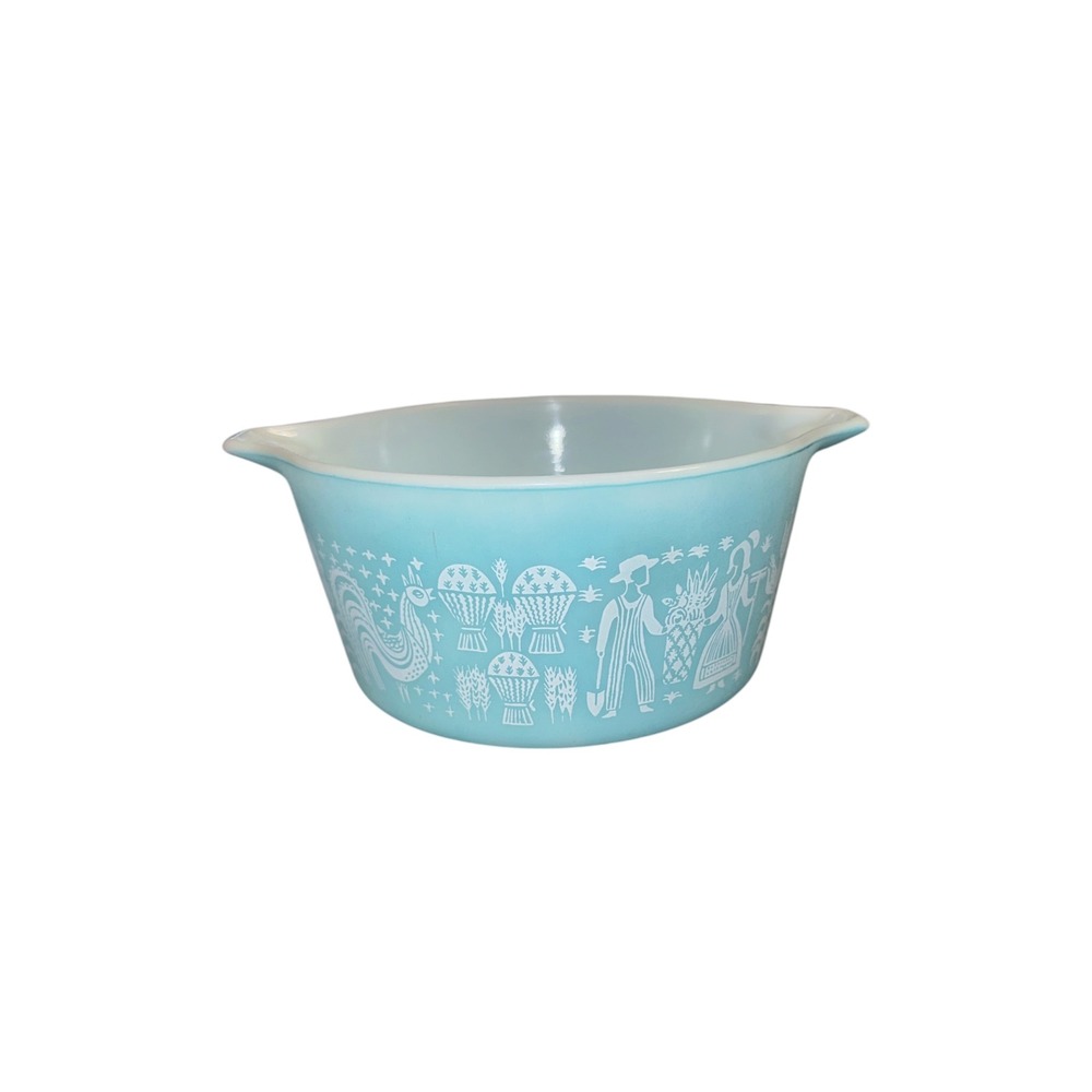 Vintage‎ Pyrex 473 Butterprint Turquoise 1 QT Cinderella Mixing Bowl Amish Print